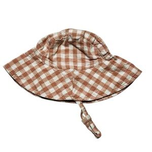 Organic‎ Cotton baby’s 6-9 M Checkered Sun Hat - Brown and White